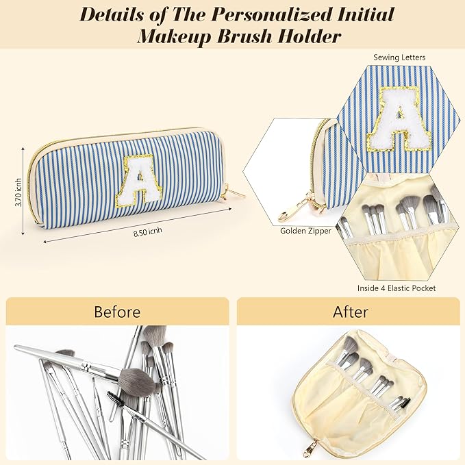 Travel Makeup Bag Christmas Gifts for Women Girl Teens, Personalized Initial Makeup Bag for Cute Teen Girls, Preppy Stuff Toiletry Bag Cosmetic Bag, Teen Girls Gift Trendy Stuff, Letter F