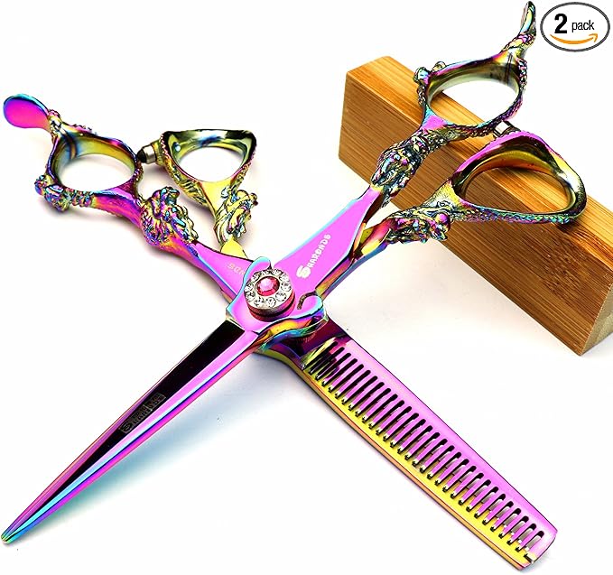 5.5/6 /7 Inch Purple Dragon Knight Professional Japanese Hair Scissors Barber Scissors Set (5.5 inch 2pc)