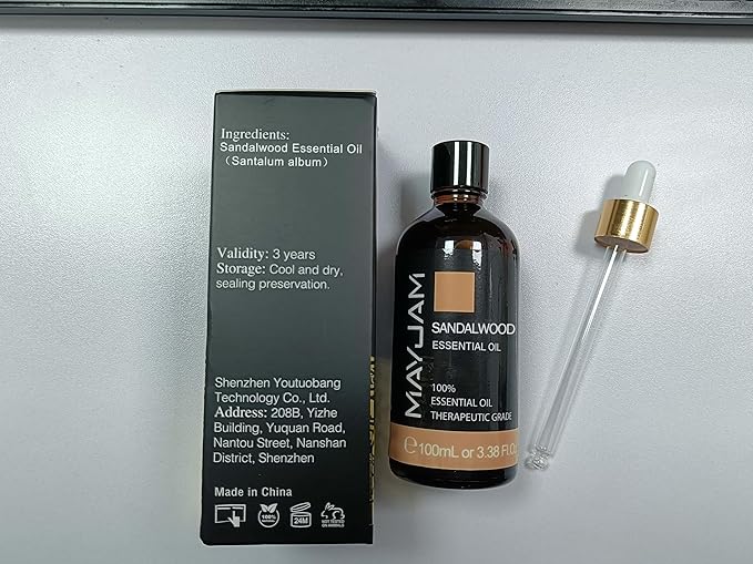 MAYJAM Sandalwood Essential Oil - Pure Essential Oils for Diffuser, Fragrance Oil for Soap Candle Making, Ideal for Home Office Car Yoga Use, 100ML/Bottle