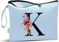 Vavabox A-Z Personalized Makeup Bag, Birthday Gifts for Women Mom, Gifts for Best Friend, Bride Bridesmaid Cosmetic bag (K, Blue)