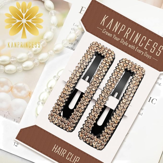 Rhinestone and Crystal Hair Clips 2-Pack, Sparkly Barrettes & Elegant Bling Accessories for Women & Girls(Set8)