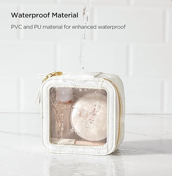 HBlife Small Makeup Bag for Purse Cute Mini Makeup Bag Cosmetic Bag Women Travel Clear Makeup Pouch Case Organizer Leather Make Up Toiletry Bag Transparent Storage Bag(White)