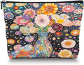 Makeup Bag Travel Cosmetic Bags Small Makeup Case Waterproof Zipper Pouch for Women Girls 7X9inches - Colorful Flowers in A Blue Vase with Dots
