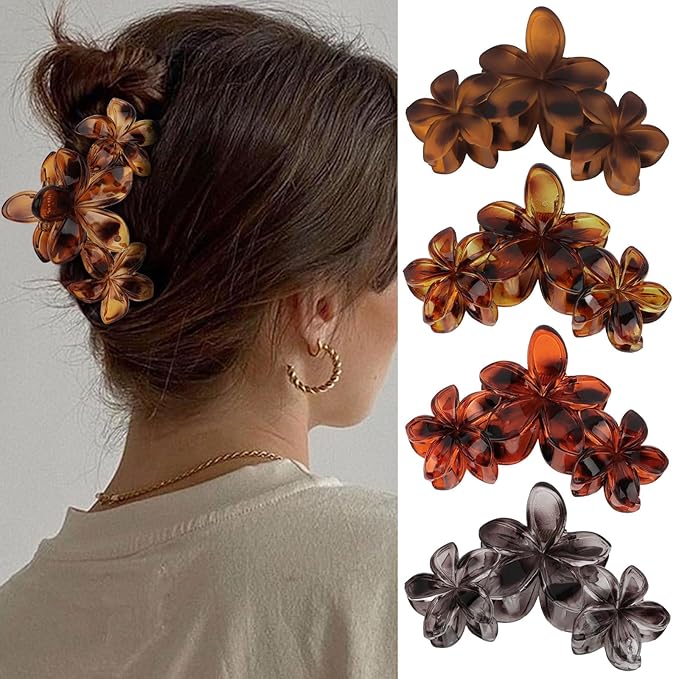 Leopard Print Flower Hair Clips Large Matte Hair Claw for Women Non-Slip Strong Hold Clips for Thick Hair, Hair Accessories
