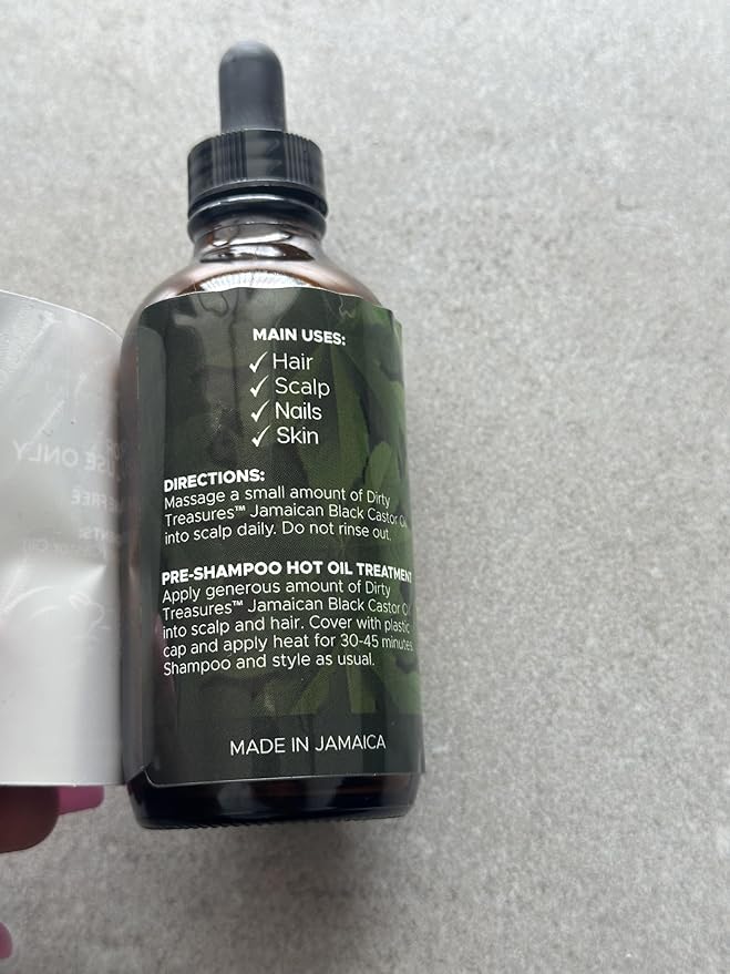 Dirty Treasures Organic Jamaican Black Castor Oil, Hexane Free, Premium Pure Black Castor Oil for Hair Growth and Skin Conditioning - 2oz