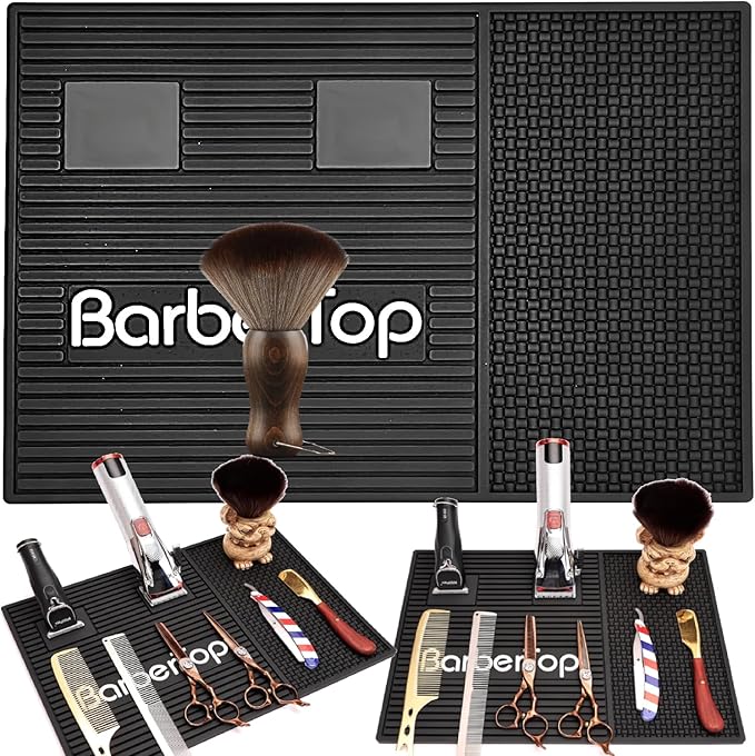 Barber Tools Organizer Mat, Magnetic Barber Mat with 2 Magnetic Slots, Barber Clippers Mat, Magnet Strip Station Pad for Hairstylist