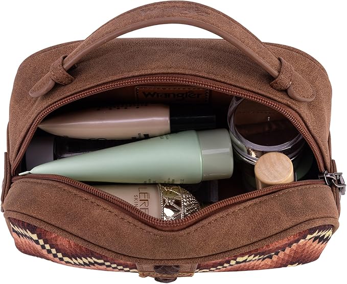 Montana West Wrangler Makeup Bag for Women Small Cosmetic Toiletry Bags Western Make Up Pouch Durable Cute Travel Purse, Brown