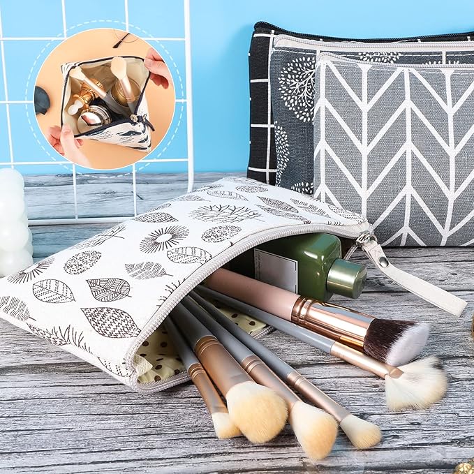 8 Pcs Canvas Cosmetic Bag, Multi-function Travel Makeup Bag Cosmetic Pouch with Zipper Travel Toiletry Bag Small Makeup Pouch Christmas Gifts Stocking Stuffers for Women