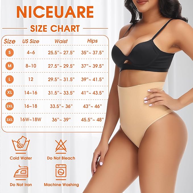 Niceuare Tummy Control Thong Shapewear for Women High Waist Body Shaper Underwear Seamless Comfortable Panty Thong