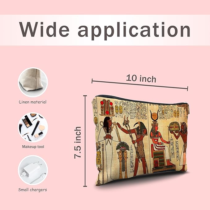 Nogrit Egyptian Gifts Makeup Cosmetic Bag - Ancient Egypt Mythology Pharaoh God Hieroglyphs Makeup Travel Toiletry Bag, Gift for Egypt Lover, Egyptian Decor