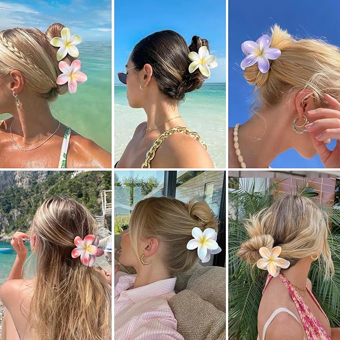 Flower Hair Clips 6 PCS Hawaiian Claw Clips for Vacation Hibiscus Hair Claw Clips Cute Large Hair Clips for Thick and Thin Hair Plumeria Hair Accessories for Women Girls -Light Petal