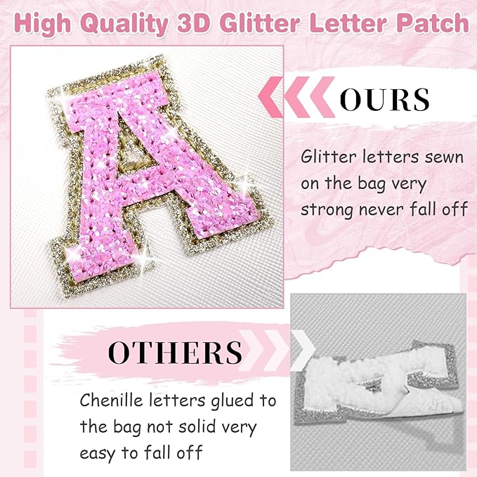 Small Initial Patch Makeup Bag Personalized Gifts Make Up Bag,White Cute PU Leather Glitter Letter Cosmetic Bag with Zipper,Trendy Portable Travel Toiletry Pouch,Preppy Stuff for Teen Girls Women P