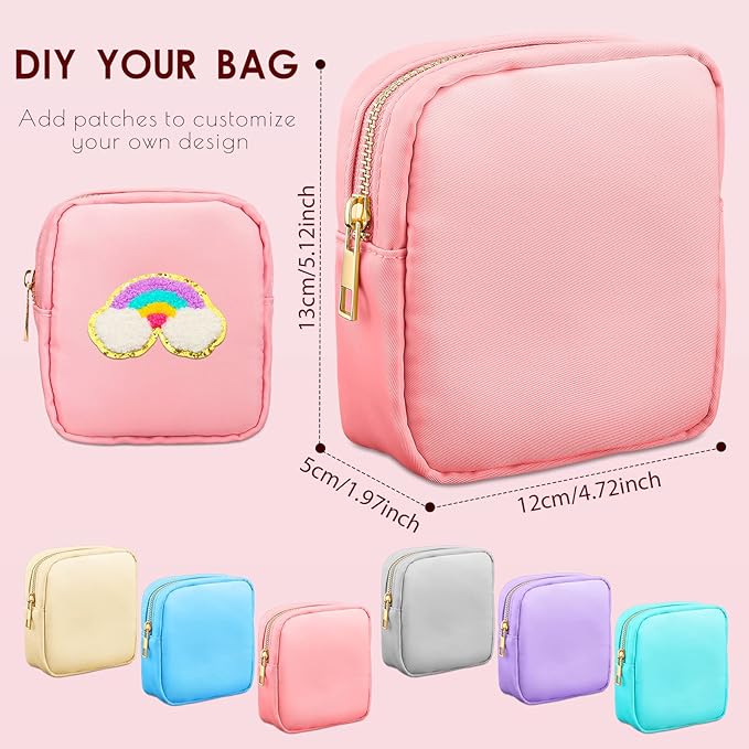 Remerry 6 Pcs Nylon Cosmetic Bag Travel Make up Pouch Toiletry with Zipper Preppy Makeup Bag Waterproof Organizer Case Set for Women Girls(4.7 x 5.1 x 2 Inches,Mixed Colors)