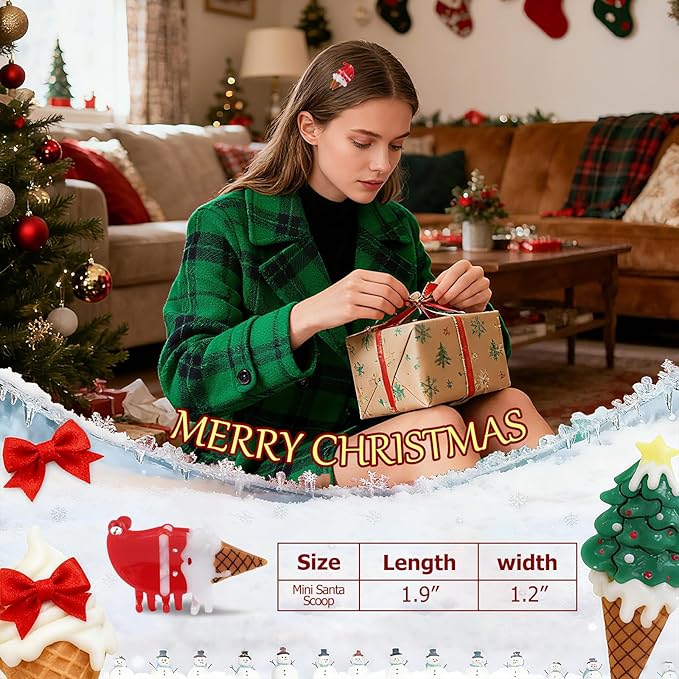 Original Italian Designed Mini Christmas Hair Claw Clips for Women, Strong Grip Plant-Based Acetate Hair Clips for Girls, Cute Santa Ice Cream Hair Accessories with Gift Box 1pcs