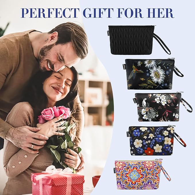 Gloppie Small Makeup Bag for Purse Portable Cosmetic Bag Puffy Padded Makeup Pouch Wristlet Pouch for Women Black