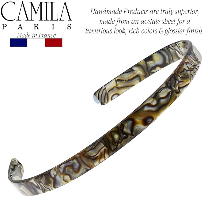Camila Paris CP2005 French Headband for Women, Handmade Onyx, Strong Hold Grip Women's Hair Band, Ligth and Very Flexible, No Slip and Durable Styling Girls Hair Accessories, Made in France