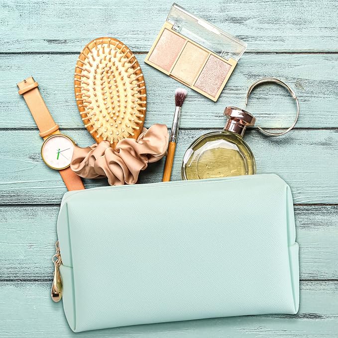 Sanwuta 9 Pcs Makeup Bags Bulk PU Double Zippers Cosmetic Bag Makeup Toiletry Christmas Small Pouch Portable Travel Organizers Case for Women Bridesmaid Party End of The Year(Mint Green)
