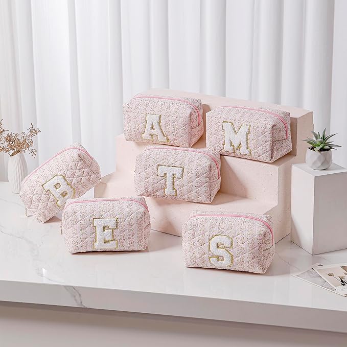JOVAKIT Makeup Bag Cosmetic Bags for Women, Christmas Gifts for Girls Age 6-18, Alphabet Pink Floral Coquette Zipper Travel Makeup Pouch, Organizer Case Trendy Stuff (Pink Floral M)