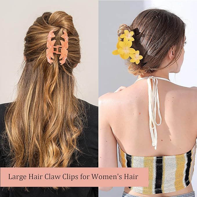 Ondder 4 Pcs Big Flower Hair Clips for Women - Large Matte Claw Clips for Thick Hair, Non-Slip Strong Hold Jaw Clips - Accessories for Women and Girls