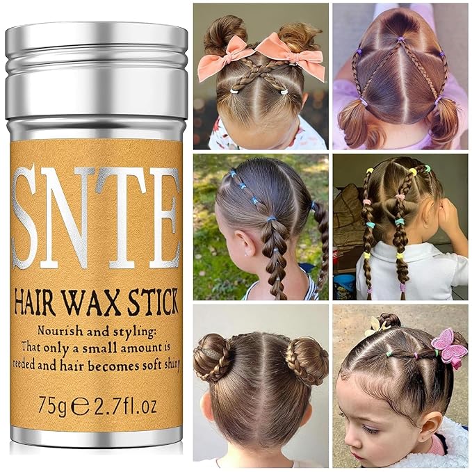 Hair Wax Stick & Styling Accessories - Tames Flyaways, Smooths Frizz, Sleek Ponytails & Buns for Kids, Teen Girls Gifts, 1000 Elastic Hair Ties, 1 Slick Back Hair Brush, 2 Hair Loop Styling Tools