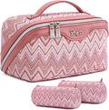 BOYATU Travel Makeup Bag for Women: Western Boho Make up Bag Set of 3 - Large Capacity Vegan Leather Cosmetic Bag - Waterproof Toiletry Bag with Compartments & Handle & Divider(J-5-Red)