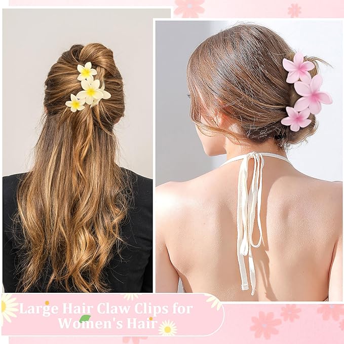 Ondder 4 Pcs Big Flower Hair Clips for Women - Large Matte Claw Clips for Thick Hair, Non-Slip Strong Hold Jaw Clips - Hair Accessories for Women and Girls