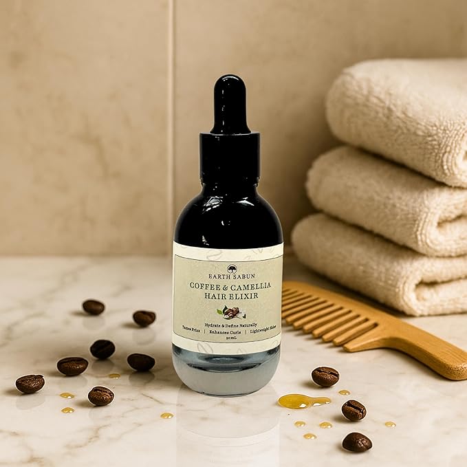 Coffee & Camellia Hair Oil - Lightweight Scalp & Hair Treatment - Smooths Frizz, Adds Shine & Softens Ends - Silicone-Free, Natural Oils - 1 fl oz / 30 mL