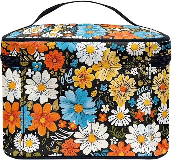 JoyLamoria Floral Blossoms Makeup Case Portable Cosmetic Bag Toiletry Containers for Women