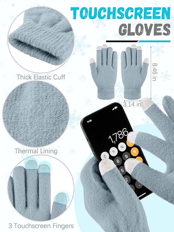 Winter Beanie Hat Scarf Gloves, Warm Fleece Knit Hat Long Scarf Neck Warmer Touch Screen Winter Gloves Set Gifts for Women