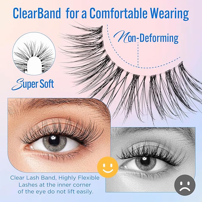 Eyelashes Natural Look False Lashes - Bepholan Fake Eyelashes 5D Super Fluffy False Eyelashes Clear Band Wispy Lashes 3-Pack Faux Mink Lashes,XMZ90-3