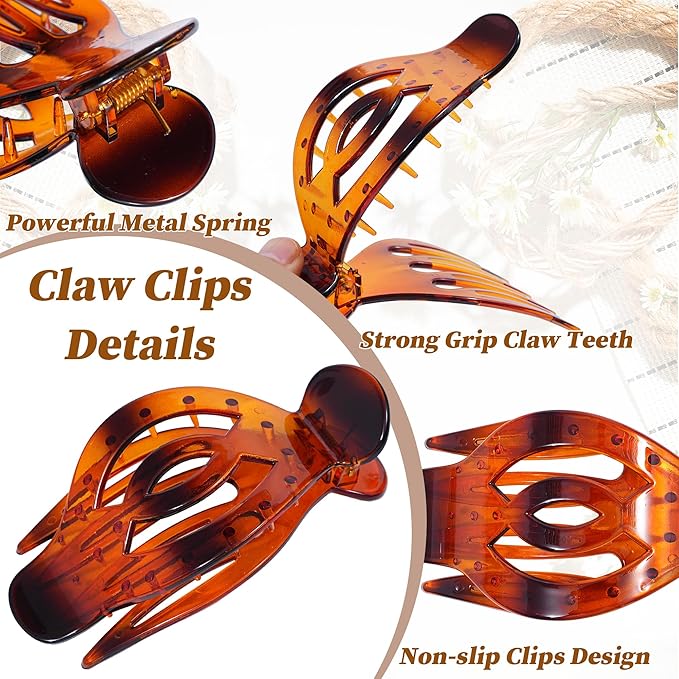 AWAYTR 6Pcs Upgrade Large Flat Hair Claw Clips for Women Girls, 5" Non-slip Duckbill Hair Clips for Long, Thick, Thin Hair, Comfortable for Driving & Lying Down (Glossy (Mix))