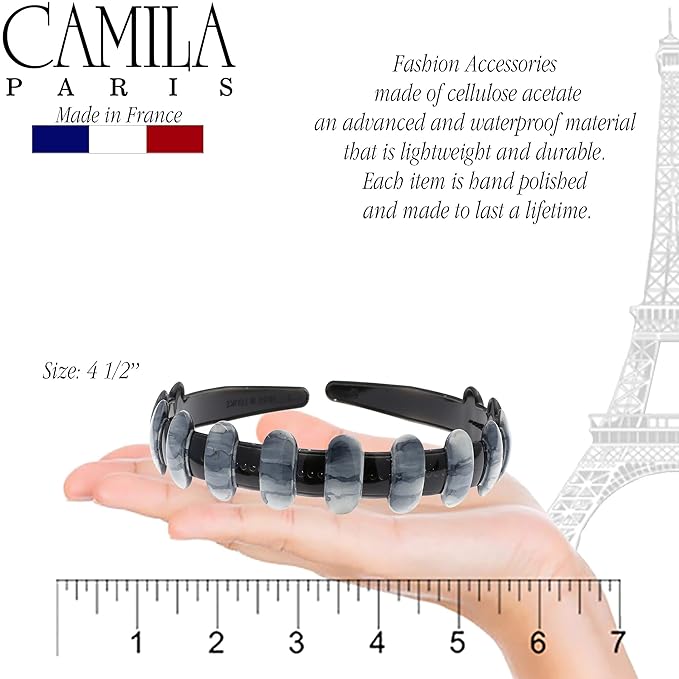 Camila Paris MP854 French Headband for Women, Strong Hold Grip Women's Hair Band, Very Flexible, No Slip and Durable Styling Girls Hair Accessories, Made in France with Cellulose