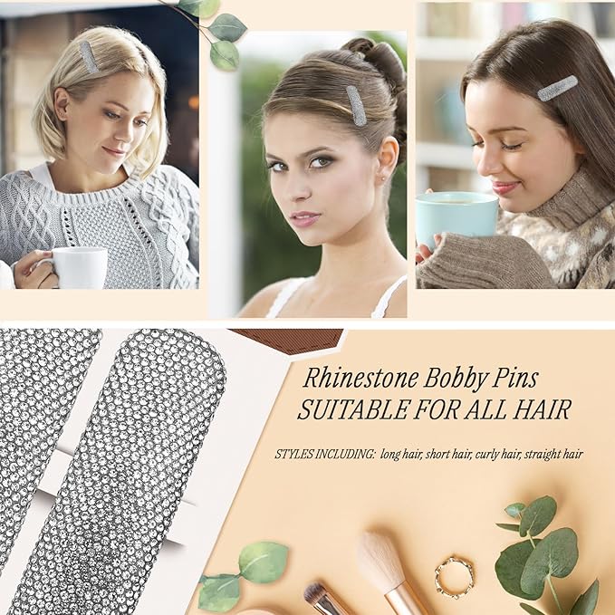 Rhinestone and Crystal Hair Clips 2-Pack, Sparkly Barrettes & Elegant Bling Accessories for Women & Girls(Set16)