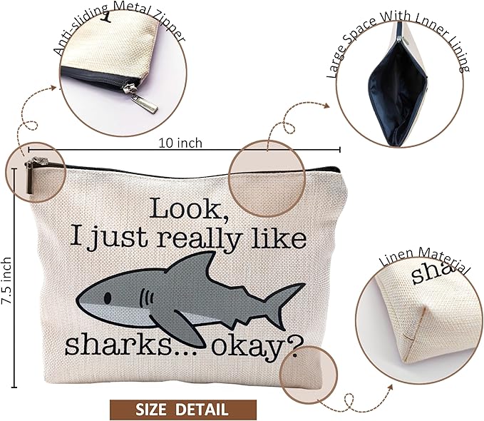 Shark Makeup Bag - Cosmetic Bags With Zipper, Gifts for Shark Lovers