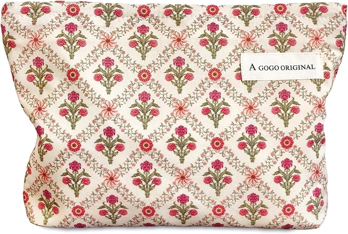 STARDW Aesthetic Floral Makeup Bag Cute Small Cosmetic Bags for Women Girls, Travel Toiletry Bag Large Capacity Zipper Makeup Pouch, Purse Organizer Pouches