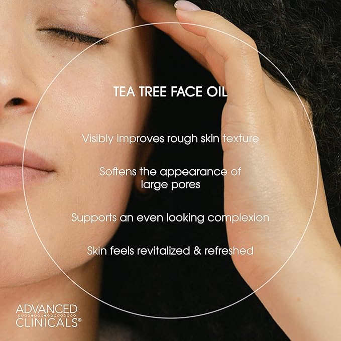 Advanced Clinicals Tea Tree Oil For Skin Facial Serum | Tea Tree Serum For Face With Vitamin E + Botanicals To Help Improve Appearance Of Large Pores & Skintone For Smoother Looking Skin, 2-Pack