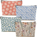 4pcs Secret Santa Gifts Vintage Floral Makeup Bag, Daisy Flower Cosmetic Bag Garden Gifts for Women Female Girls Sister BFF Nature Lover, Travel Zipper Pouch Christmas Thanksgiving Birthday Gifts