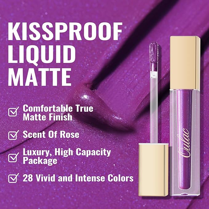 Oulac Red Black Purple Christmas Lipstick Set for Women, Matte Liquid Lipstick Long Lasting High Impact Creamy Matte Lip Gloss, Rich Colour Formula with Vitamin E & Rose Oil