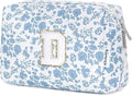 Narwey Birthday Gifts for Teen Girls Kids Women Personalized Initial Floral Makeup Bag Cute Cosmetic Trendy Stuff 6 8 10 11 12 13 14 16 18 Years Old Travel Toiletry Bag (Little Blue Flower D)