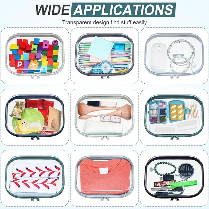 Sanwuta 6 Pcs Clear Hard Zipper Case Hard Plastic Zipper Pouches Makeup Bag Pencil Pouches Transparent Cases for Snacks Plastic Storage Organizer Box for Travel(Blue-green,7.87 x 5.9 x 2 Inch)