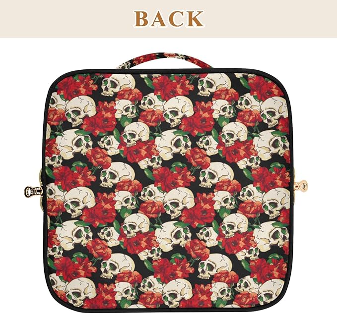 Makeup Organizer Bag, Skull and Flower Travel Makeup Bags Makeup Vanity Case Large Capacity Rhombus Cosmetic Toiletry Bag for Girl Women Ladies