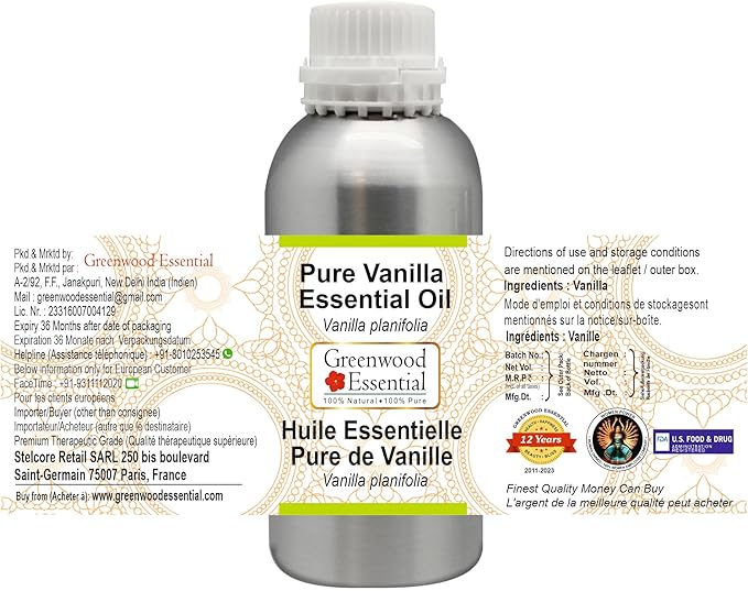 Greenwood Essential Pure Vanilla Essential Oil (Vanilla planifolia) Steam Distilled 1250ml (42.2 oz)