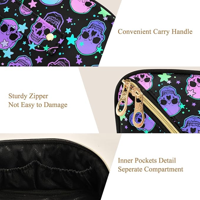Makeup Organizer Bag, Stars Purple Skulls Travel Makeup Bags Makeup Vanity Case Large Capacity Rhombus Cosmetic Toiletry Bag for Girl Women Ladies