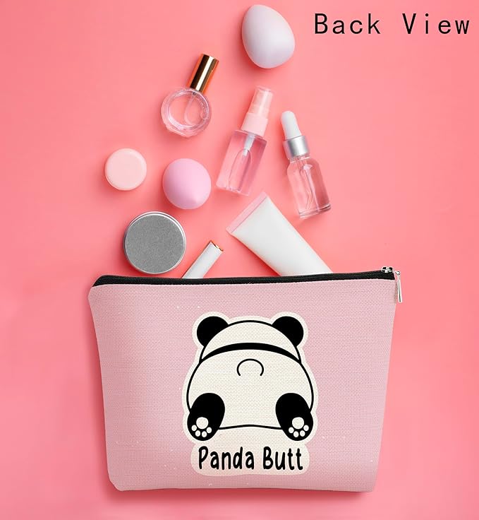 Panda Gifts Pink Makeup Bag,Gifts for Panda Lover Wonmen Girls,Cute Baby Panda Guess What It's Pug Butt Cosmetic Bag,Makeup Case for Teen Girls Daughter, Panda Accessories