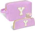 Personalized Initial Makeup Bag Trendy Stuff Corduroy Cosmetic Bag Travel Toiletry Bag for Women, Christmas/Thanksgiving/Halloween Gifts Makeup Organizer Case for Teen Girls Mom Girlfriend Wife.