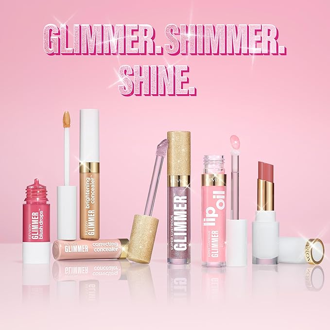 REVLON Super Lustrous Glimmer Lip Oil, Moisturizing & Tinted, Shiny Finish, Made with Plant-Based Squalane, 006 Plum Pop, 0.13 fl oz