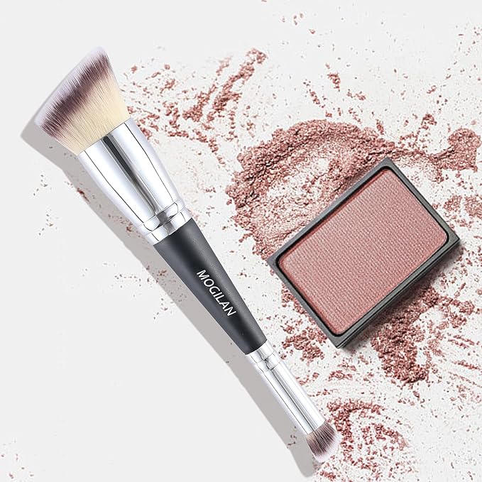 Professional Dual-Ended Makeup Brush - Buff, Blend & Perfect Foundation, Concealer, and Cream Products for Seamless Makeup Application Vegan Face Brush, Black