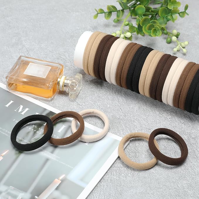 Hair Ties Black 100Count Extra Thick 5CM, Bulk Elastic Hair Bands for Thick Heavy Hair, Seamless Hair Accessories for Women, Girls, Ponytail Holder (Neutral Color)
