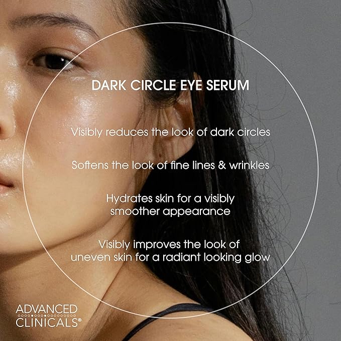 Advanced Clinicals Dark Circle Caffeine Under Eye Serum For Face With Hyaluronic Acid Moisturizer + Peptides | Brightening Vitamin C Serum Helps Improve Look Of Puffy Eye & Fine Lines, 1.75 Fl Oz
