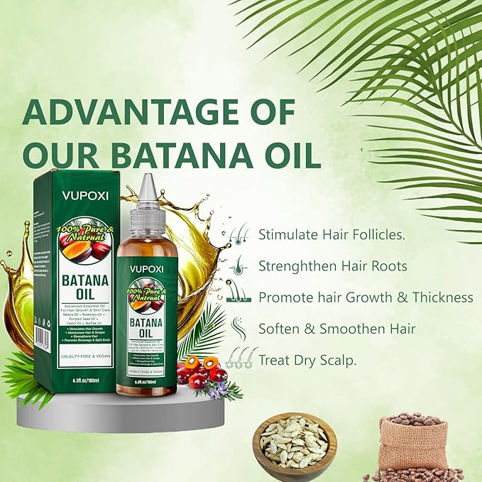 5-in-1 Batana Oil for Hair Growth | Liquid Blend with Rosemary, Pumpkin, Tea Tree, Castor Oil - 180mL (6.3 fl.oz)